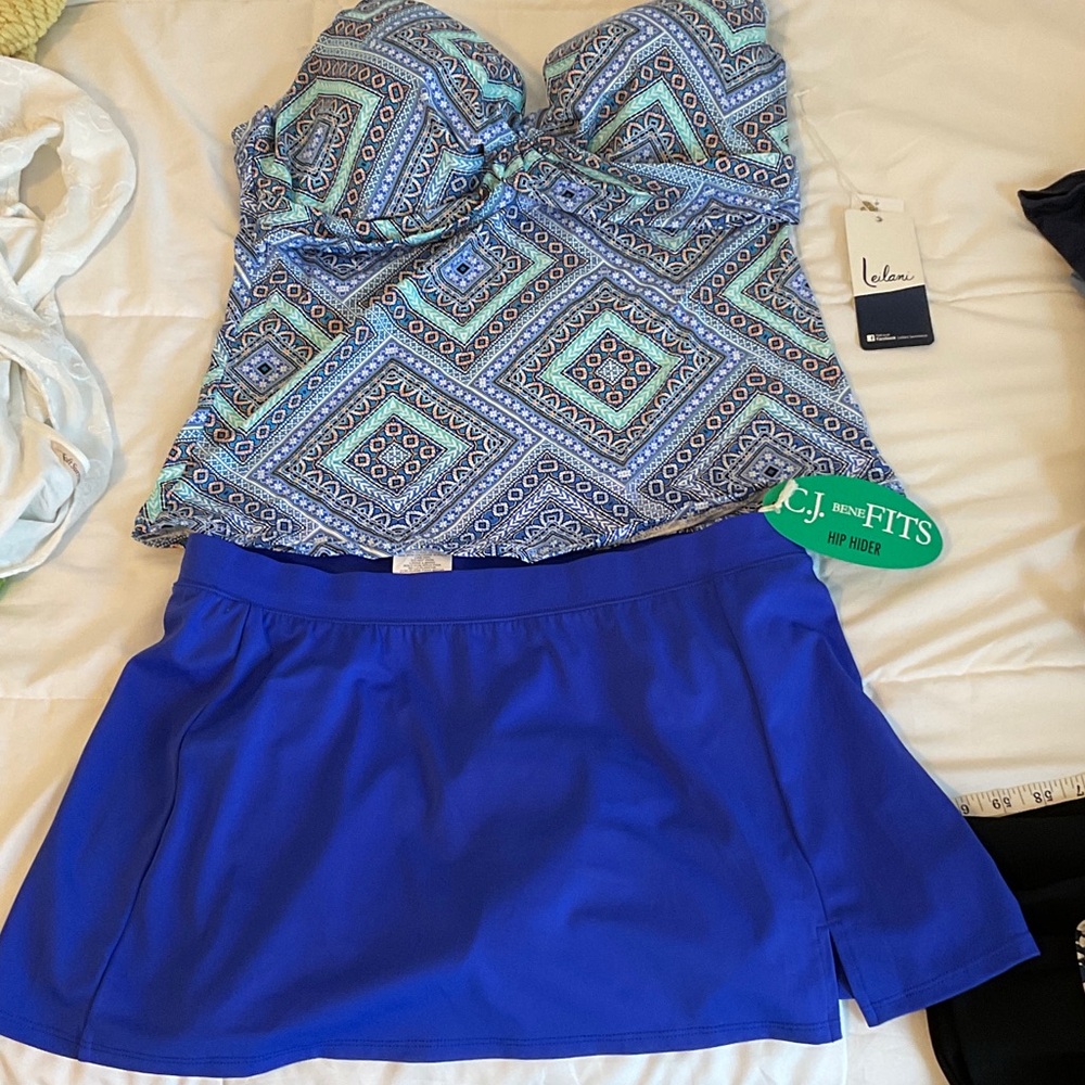 Leilani Blue Patterned Tankini Top and Skirt Set